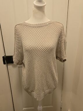 Chico's Cream Open-Weave Short Sleeve Sweater
